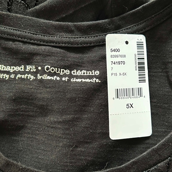 NEW PHOTOS! T-SHIRT, WITH LACE, BLACK, SIZE 5X, SHAPED FIT SCOOP NECK, SHORT SLV - Picture 2 of 10